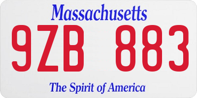 MA license plate 9ZB883