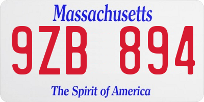 MA license plate 9ZB894