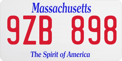 MA license plate 9ZB898