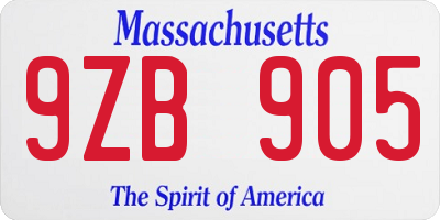 MA license plate 9ZB905