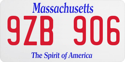 MA license plate 9ZB906