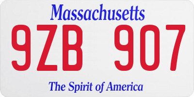 MA license plate 9ZB907