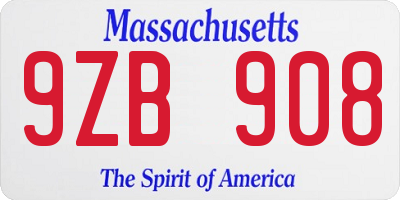 MA license plate 9ZB908