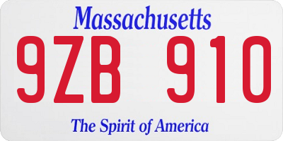 MA license plate 9ZB910