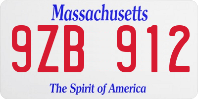 MA license plate 9ZB912