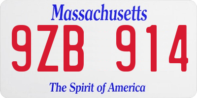 MA license plate 9ZB914