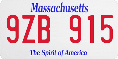 MA license plate 9ZB915