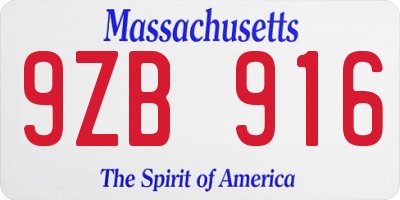 MA license plate 9ZB916