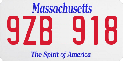 MA license plate 9ZB918