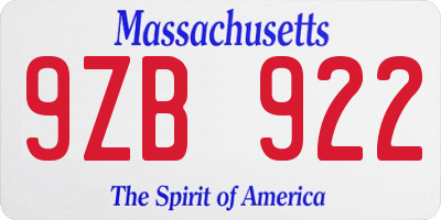 MA license plate 9ZB922
