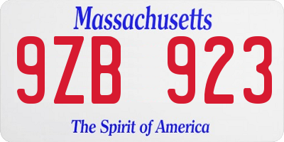 MA license plate 9ZB923