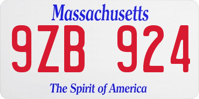 MA license plate 9ZB924