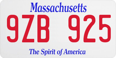 MA license plate 9ZB925