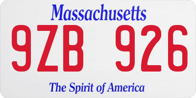 MA license plate 9ZB926