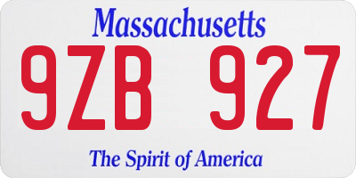 MA license plate 9ZB927