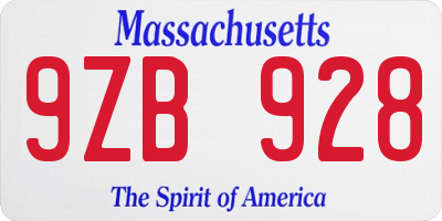 MA license plate 9ZB928