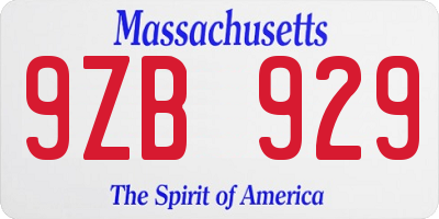 MA license plate 9ZB929