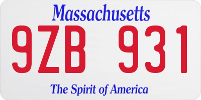 MA license plate 9ZB931