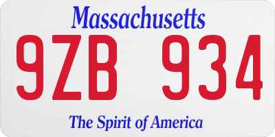 MA license plate 9ZB934