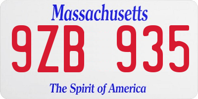 MA license plate 9ZB935