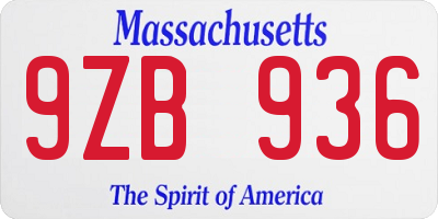 MA license plate 9ZB936