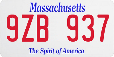 MA license plate 9ZB937
