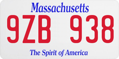 MA license plate 9ZB938