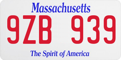 MA license plate 9ZB939