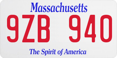 MA license plate 9ZB940