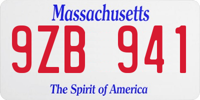 MA license plate 9ZB941