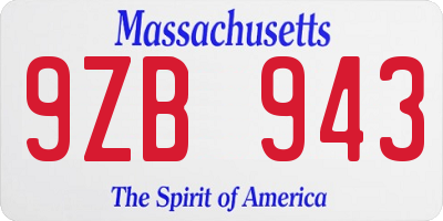 MA license plate 9ZB943