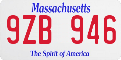 MA license plate 9ZB946