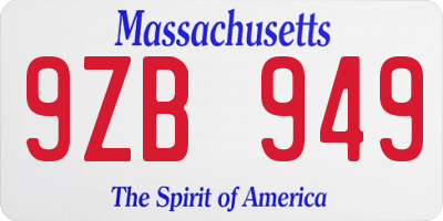 MA license plate 9ZB949
