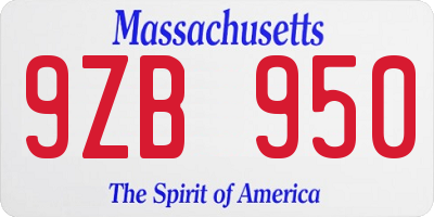 MA license plate 9ZB950