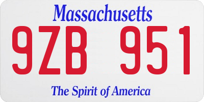 MA license plate 9ZB951