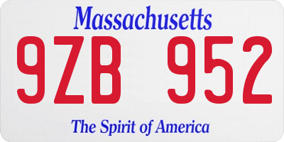 MA license plate 9ZB952