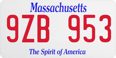 MA license plate 9ZB953