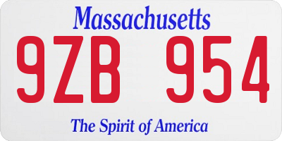 MA license plate 9ZB954
