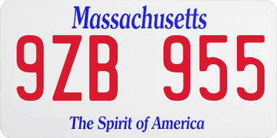 MA license plate 9ZB955