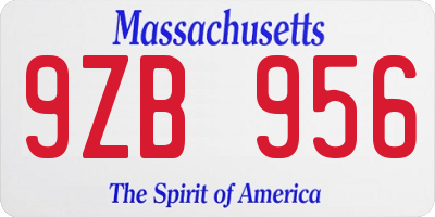 MA license plate 9ZB956