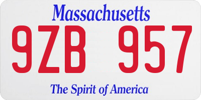 MA license plate 9ZB957