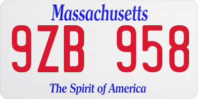 MA license plate 9ZB958