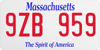 MA license plate 9ZB959