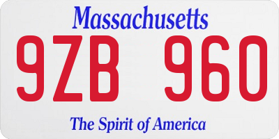 MA license plate 9ZB960
