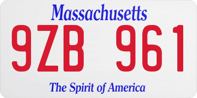 MA license plate 9ZB961