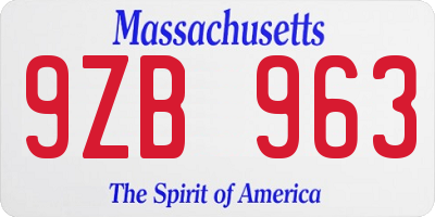 MA license plate 9ZB963