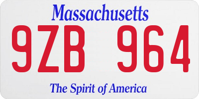 MA license plate 9ZB964