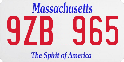 MA license plate 9ZB965