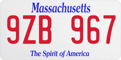 MA license plate 9ZB967