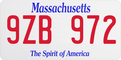 MA license plate 9ZB972